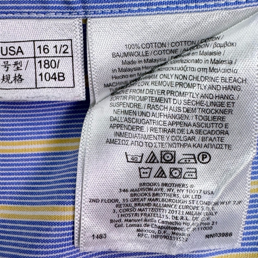 Brooks Brothers Supima Cotton Blue and Yellow Striped Button Down Shirt - Picture 8 of 8